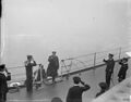 German Rear Admiral Otto Maurer, leading the German delegation, boards Queen Elizabeth during the surrender of the High Seas fleet, 21 November 1918.