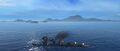 Caledon borrows smoke and fires at an enemy St. Louis class cruiser.