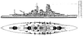 A drawing from the U.S. Office of Naval Intelligence depicting the Kongo-class in 1944–1945.