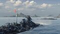 In the ultimate betrayal, the Prinz Eugen torpedoes an enemy Bismarck-class battleship.