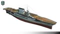 Model of Lexington as originally built. This hull module was omitted in favor of the 1942 configuration, which replaced the 203 mm gun turrets with 127 mm dual-purpose gun turrets.
