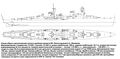 The scheme of the general arrangement of the light cruiser Project 68. Reconstruction SA Balakina.