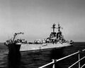 The stern section of Worcester as seen from USS Baltimore (CA-68).