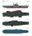 Another diagram of Midway’s changes with each major refit. Note that her original form is on bottom.