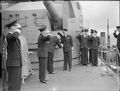 Commander-in-Chief of Home Fleet Admiral Tovey welcomes His Majesty King George VI aboard HMS Duke of York at Scapa Flow, June 1942.
