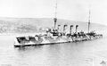 Weymouth at Skyros Island, Greece in 1915 showing the new wartime camouflage paint pattern.