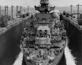 USS Prinz Eugen transiting the Gatun locks of the Panama Canal on her way to Bikini Atoll in the Pacific, 1946.
