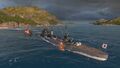 Katori fires a broadside of four 140mm guns.