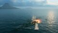 Shinonome takes a devastating salvo from an enemy Mikhail Kutuzov. The incoming 16 inch shells from North Carolina will finish the job.