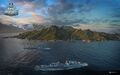 A 2015 screenshot featuring two Gearing class destroyers prior to the 2022 visual revamp.