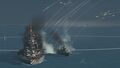 Yūgumo lays a smokescreen to shield a friendly Friedrich der Große battleship.