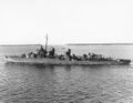 Black underway in an unnamed Pacific harbor, May 1945.