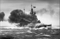 Duke of York fires a salvo at Scharnhorst during the Battle of North Cape, December 1943.