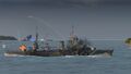 Katori harasses an enemy Kaiser class battleship.
