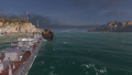 Minekaze fires her guns at enemy ships.