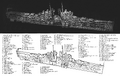 Technical drawing of a Cleveland-class cruiser.