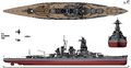 A diagram of Hiei as she appeared in 1942, showing her superstructure which differs significantly from her sisters.