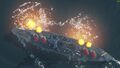 Arizona fires a broadside against an enemy Molotov.