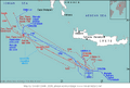 Map showing the movements of the Italian and British fleets