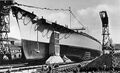 Tirpitz sliding down the slipway at her launch, 1 April 1939.