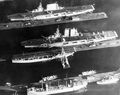 Langley at Puget Sound Navy Yard, alongside Saratoga (with black stripe on funnel) and Lexington in 1929