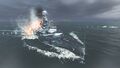 An enemy New York class battleship falls victim to the Kamikaze.