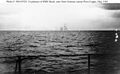 The explosion aboard Hood as photographed from Prinz Eugen. Hood is right-center, horizon. Prince of Wales is left-center, horizon.