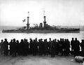 Arizona at the New York City naval review, leading ten dreadnoughts that paraded past Secretary of the Navy Josephus Daniels, 26 December 1918.