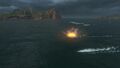 A Leberecht Maass torpedo strikes an enemy Fletcher class destroyer as it hides in smoke.