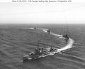 Farragut leading a column of Destroyer Squadron Twenty (DESRON20) ships, during maneuvers staged for Movietone News, off San Diego, California, 14 September 1936. The next ship astern is USS Aylwin (DD-355).