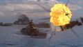 An enemy torpedo bomber attempts to flee the area as a squadmate is destroyed.