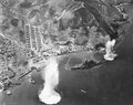 Haruna at her moorings near Kure, Japan, under attack by U.S. Navy carrier aircraft, 28 July 1945.