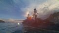 Arizona turns hard to port in an attempt to dodge an enemy destroyer's torpedo attack.