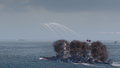 A Fusō fires on an August von Parseval-class aircraft carrier at range...
