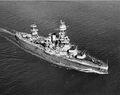 Texas underway off Norfolk, Virginia, 15 March 1943, with her main battery gun turrets trained to port.