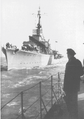 A forward view of a Zerstörer 1936A at sea. In the foreground is Kapitän zur See Pönitz