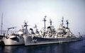 Worcester moored alongside USS Albany (CA-123), and USS Northampton (CLC-1).