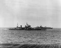 King George V in Tokyo Bay, September 1945. USS Missouri is visible in the background.