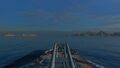 View from the bridge overlooking the bow and forward turrets.