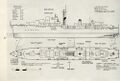 A line drawing of a Daring-class destroyer