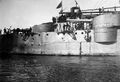 The guns of sister ship Pisa. On the left is the aft 254-millimetre (10.0 in) turret; on the right, the starboard rear 190-millimetre (7.5 in).