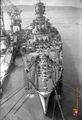 An overhead bow on view of the ship.