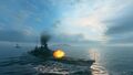 Scharnhorst engages the enemy, leading a battleship and a cruiser.