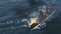 An enemy Kirov class cruiser takes two Kamikaze torpedoes to the bow.