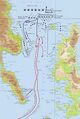 Map showing the movements of the American and Japanese fleets during the Battle of Surigao Strait