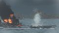 An enemy Iowa class battleship takes a torpedo fired from Leberecht Maass.