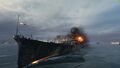 Arizona nails a Japanese Aoba-class cruiser with accurate gunfire.