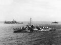 Kidd anchored at Roi, Kwajalein, 1944.