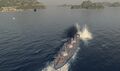 Coming under an air attack, Imperator Nikolai I can only attempt to dodge the incoming Torpedoes.