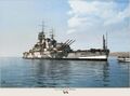 A digitally colorized photo of the battleship.
